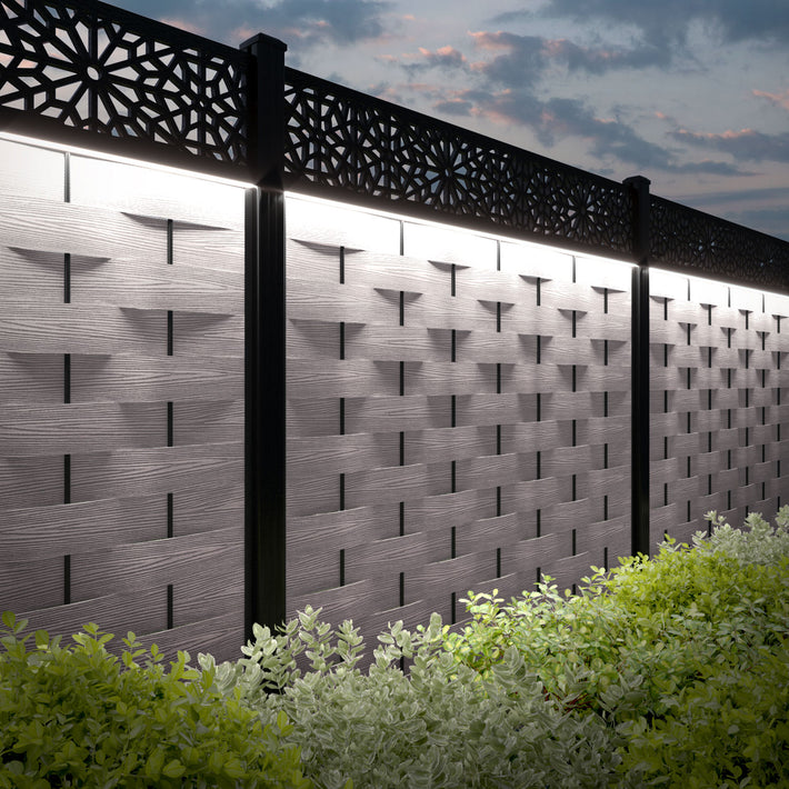 Ripple Alnara Fence Panel - Mid Stone - with our aluminium posts