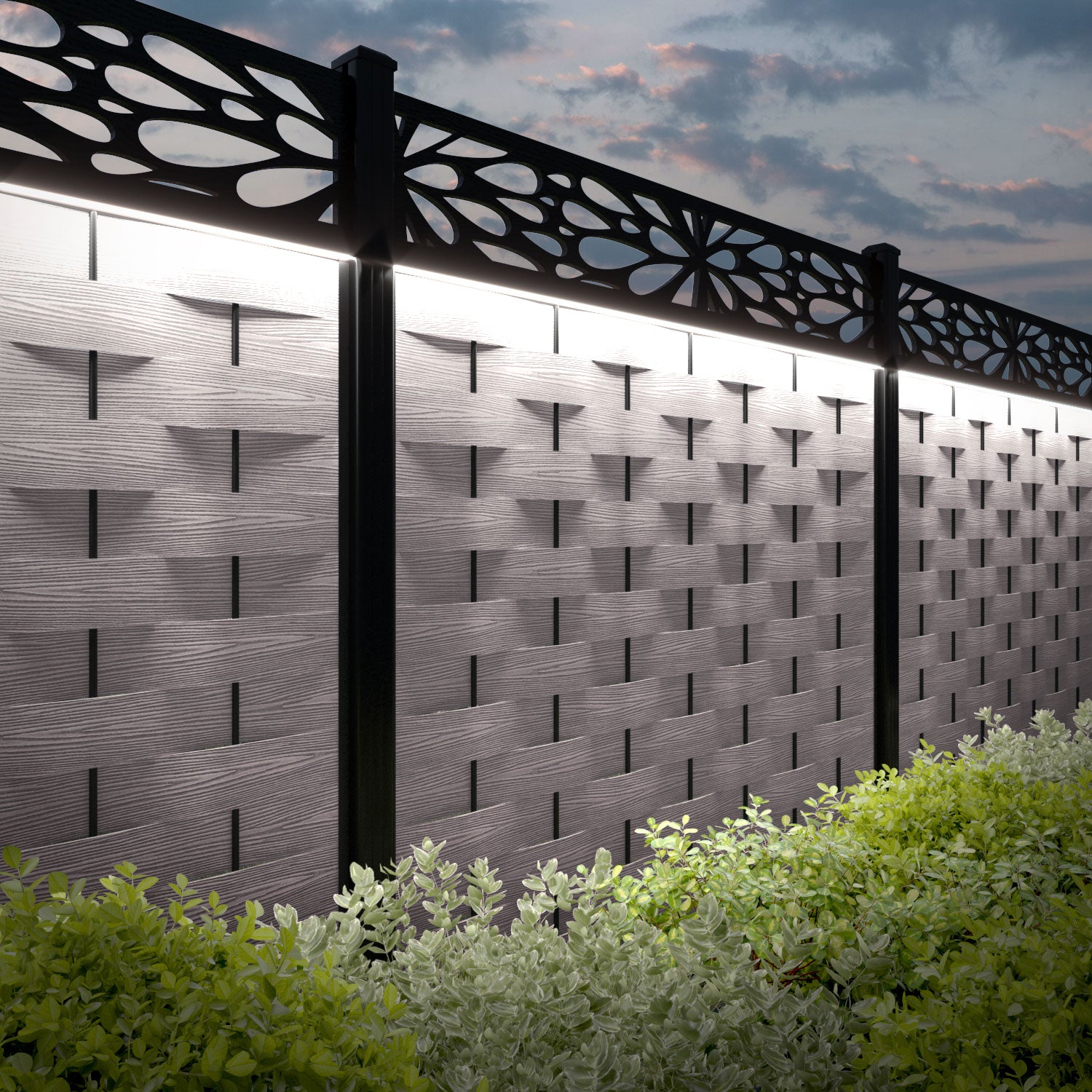 Ripple Blossom Fence Panel - Mid Stone - with our composite posts