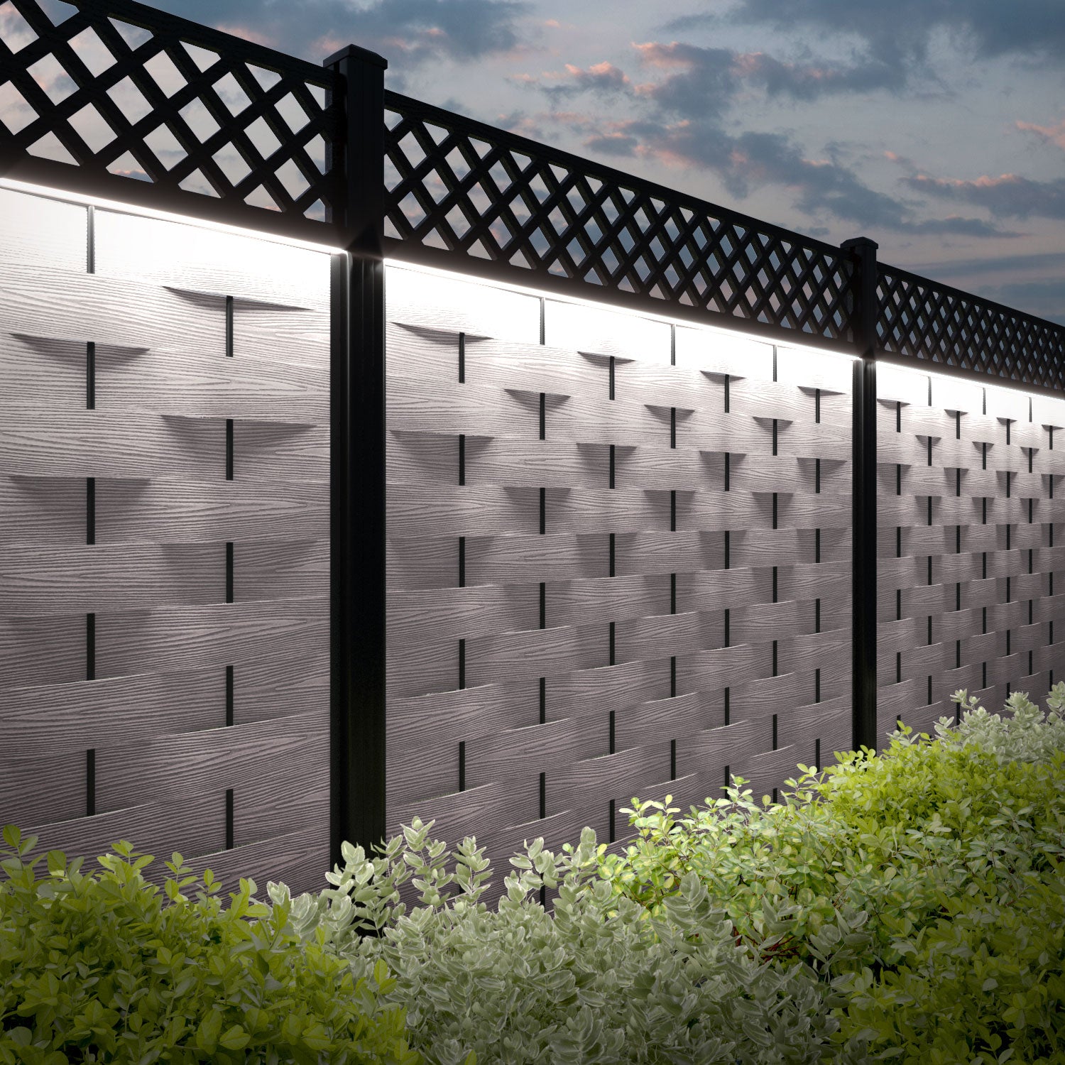 Ripple Hive Fence Panel - Mid Stone - with our composite posts