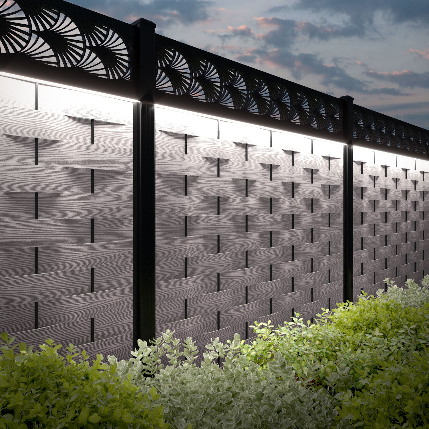 Ripple Laurel Fence Panel - Mid Stone - with our composite posts