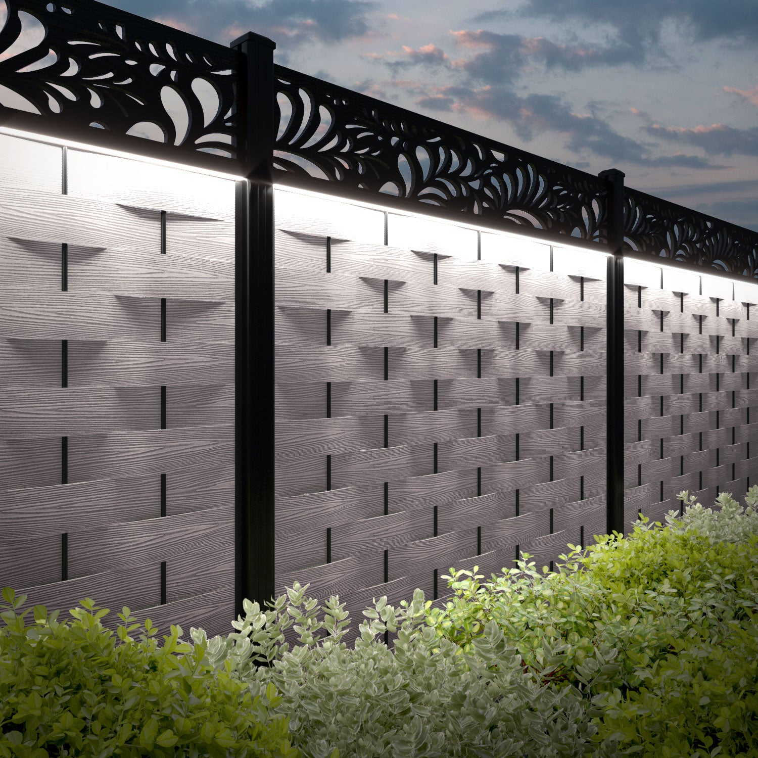 Ripple Petal Fence Panel - Mid Stone - with our composite posts