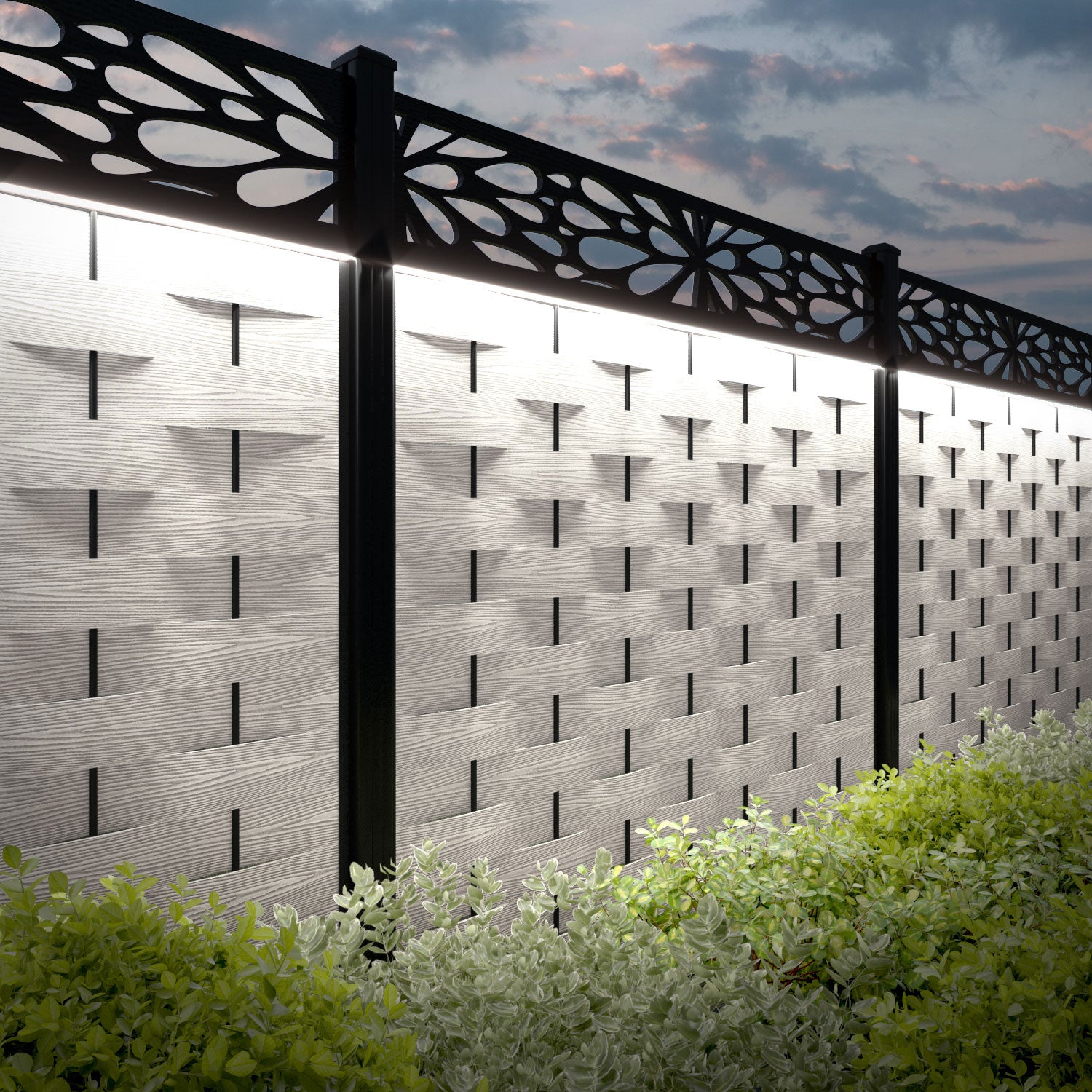 Ripple Blossom Fence Panel - Light Stone - with our composite posts