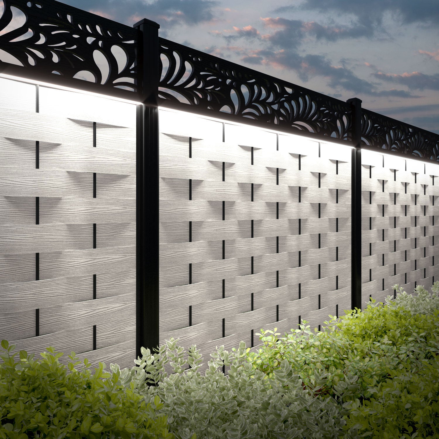 Ripple Petal Fence Panel - Light Stone - with our composite posts