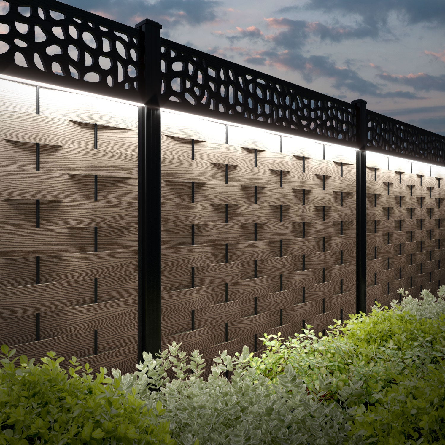 Ripple Pebble Fence Panel - Teak - with our composite posts