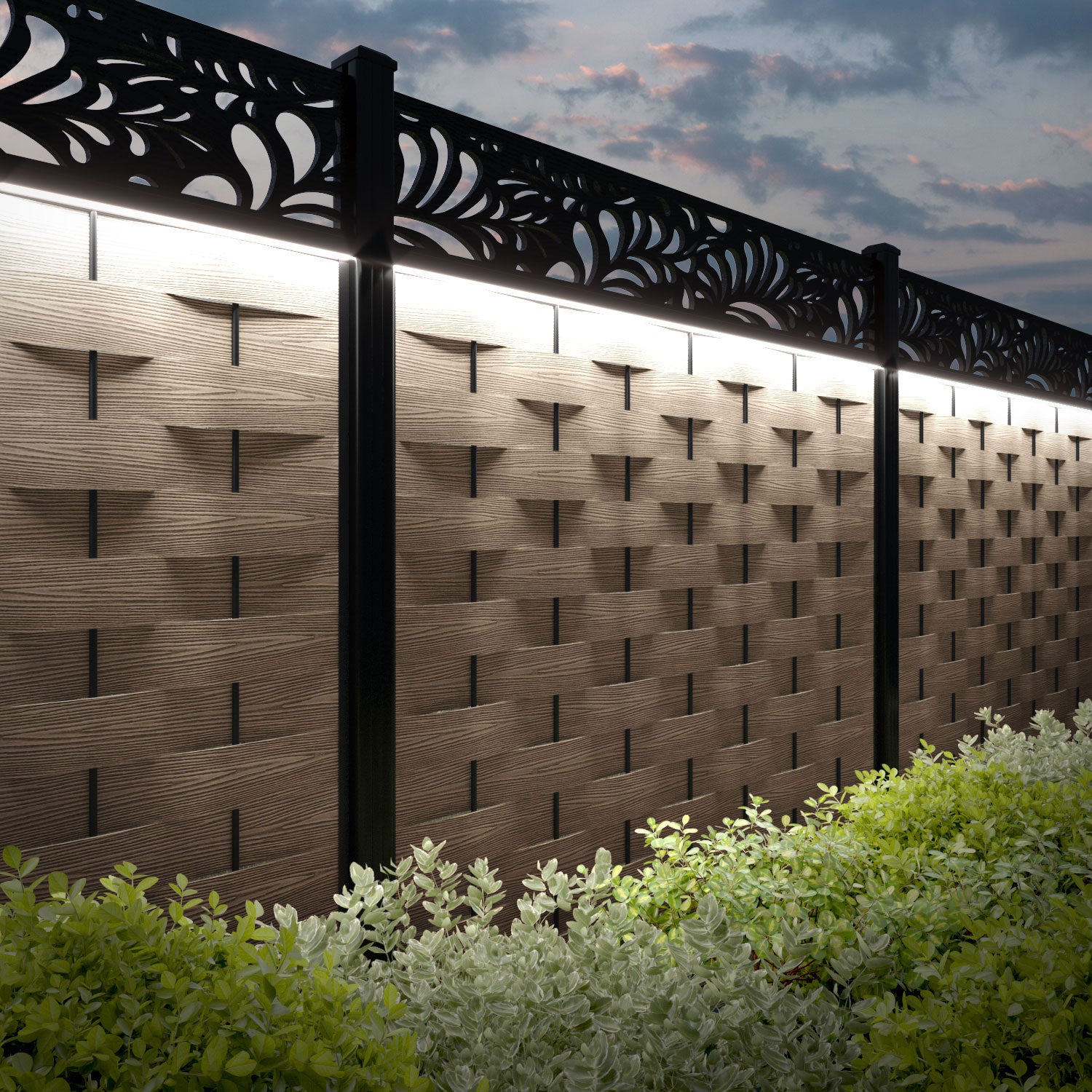 Ripple Petal Fence Panel - Teak - with our composite posts