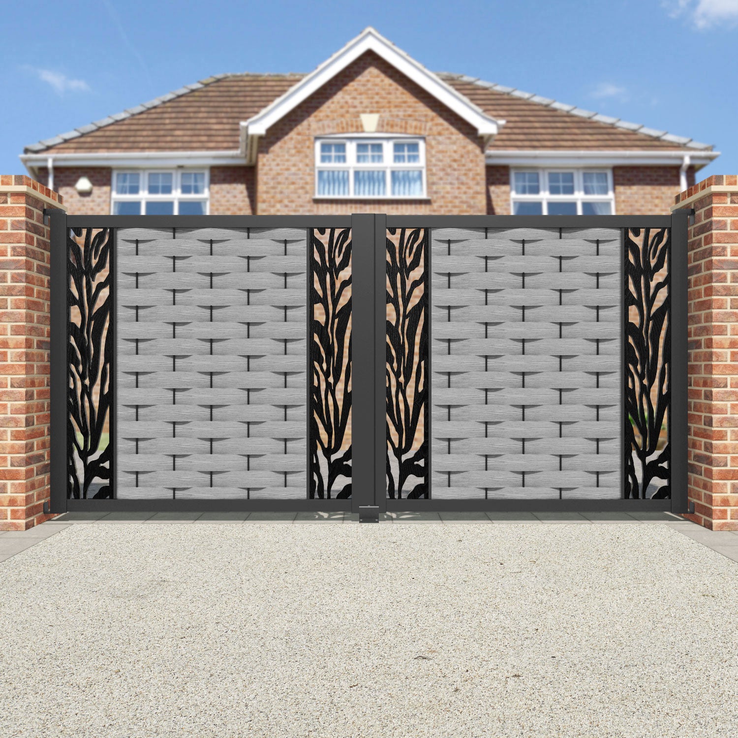 Ripple Malawi Straight Top Driveway Gate - Light Grey - Middle & End Screen