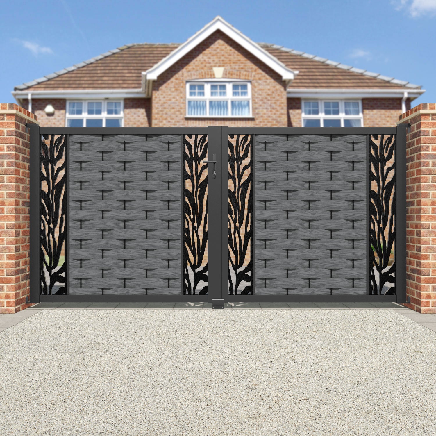 Ripple Malawi Straight Top Driveway Gate - Mid Grey - Middle & End Screen
