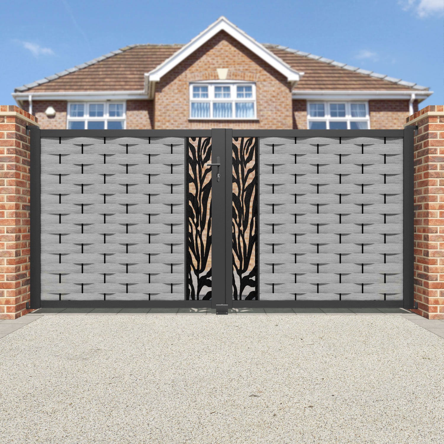 Ripple Malawi Straight Top Driveway Gate - Light Grey - Middle Screen