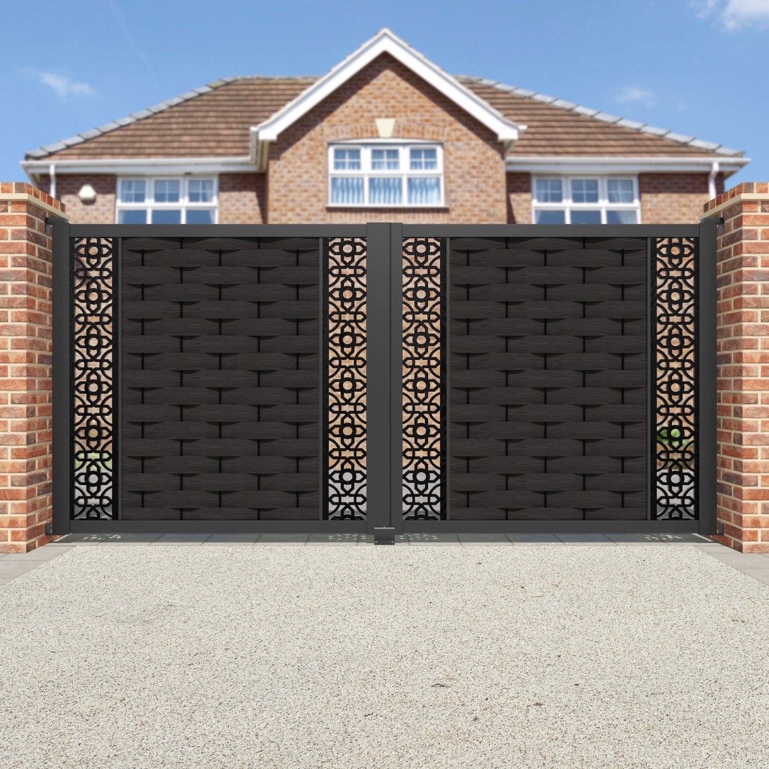 Ripple Nabila Straight Top Driveway Gate - Dark Oak - Middle & End Screen