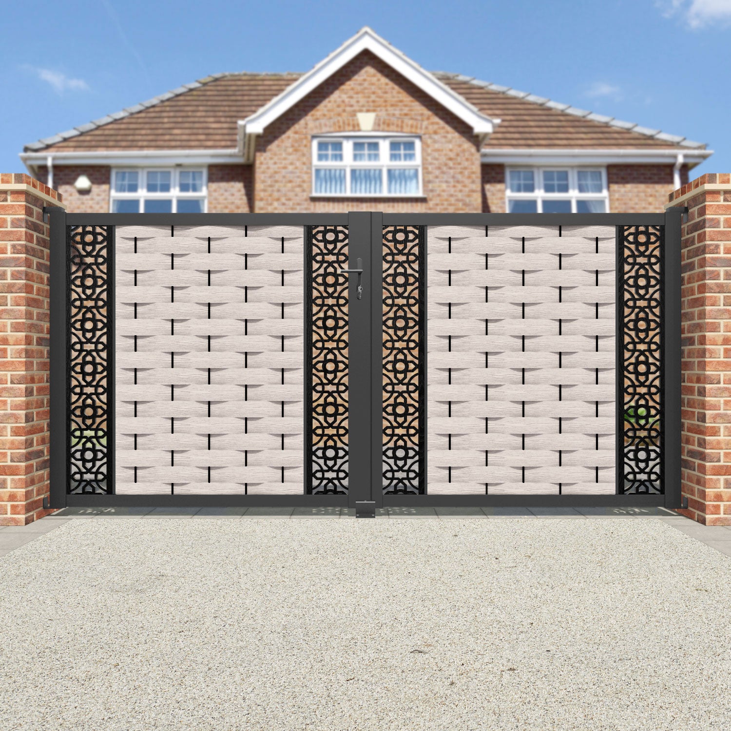Ripple Nabila Straight Top Driveway Gate - Mid Stone - Middle & End Screen
