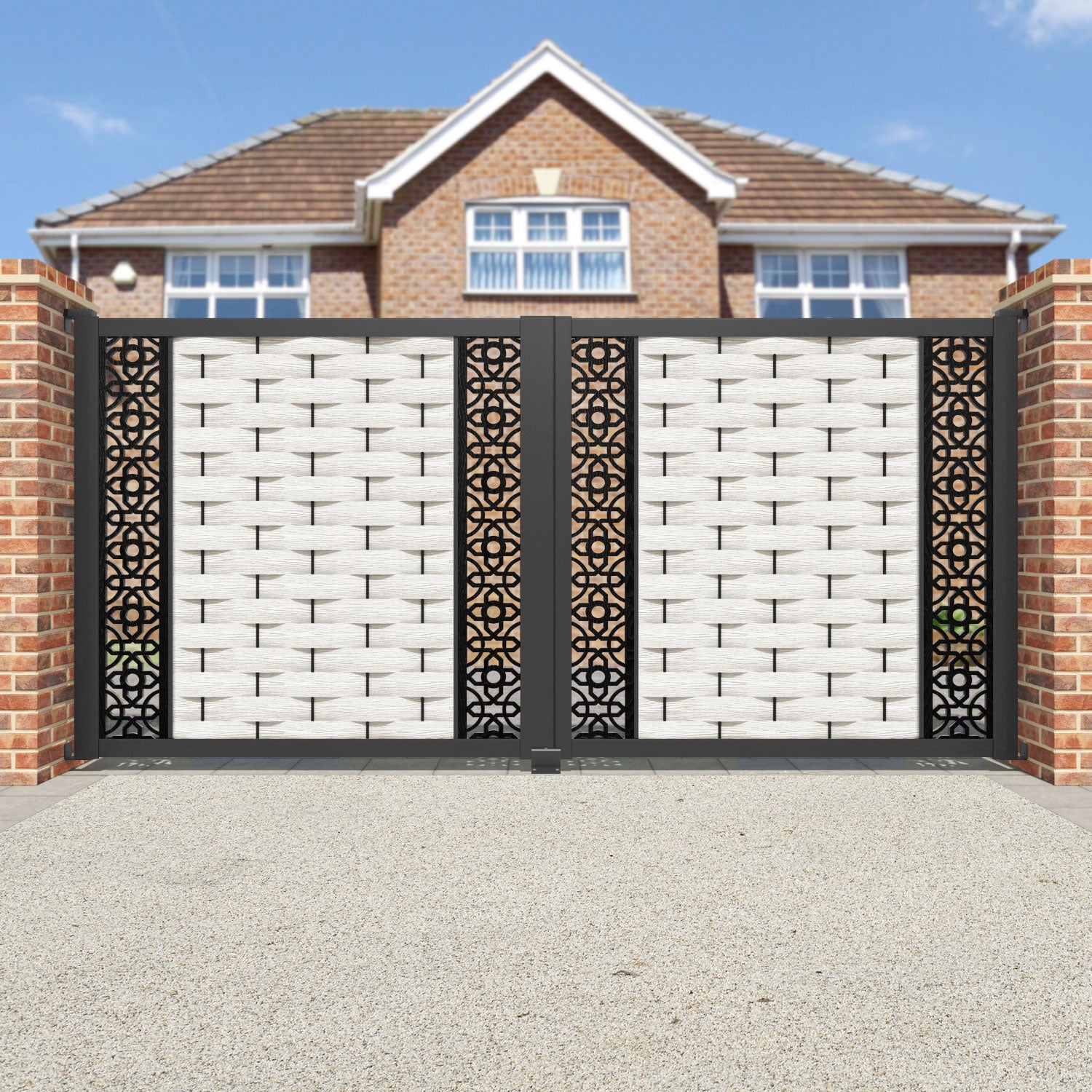 Ripple Nabila Straight Top Driveway Gate - Light Stone - Middle & End Screen