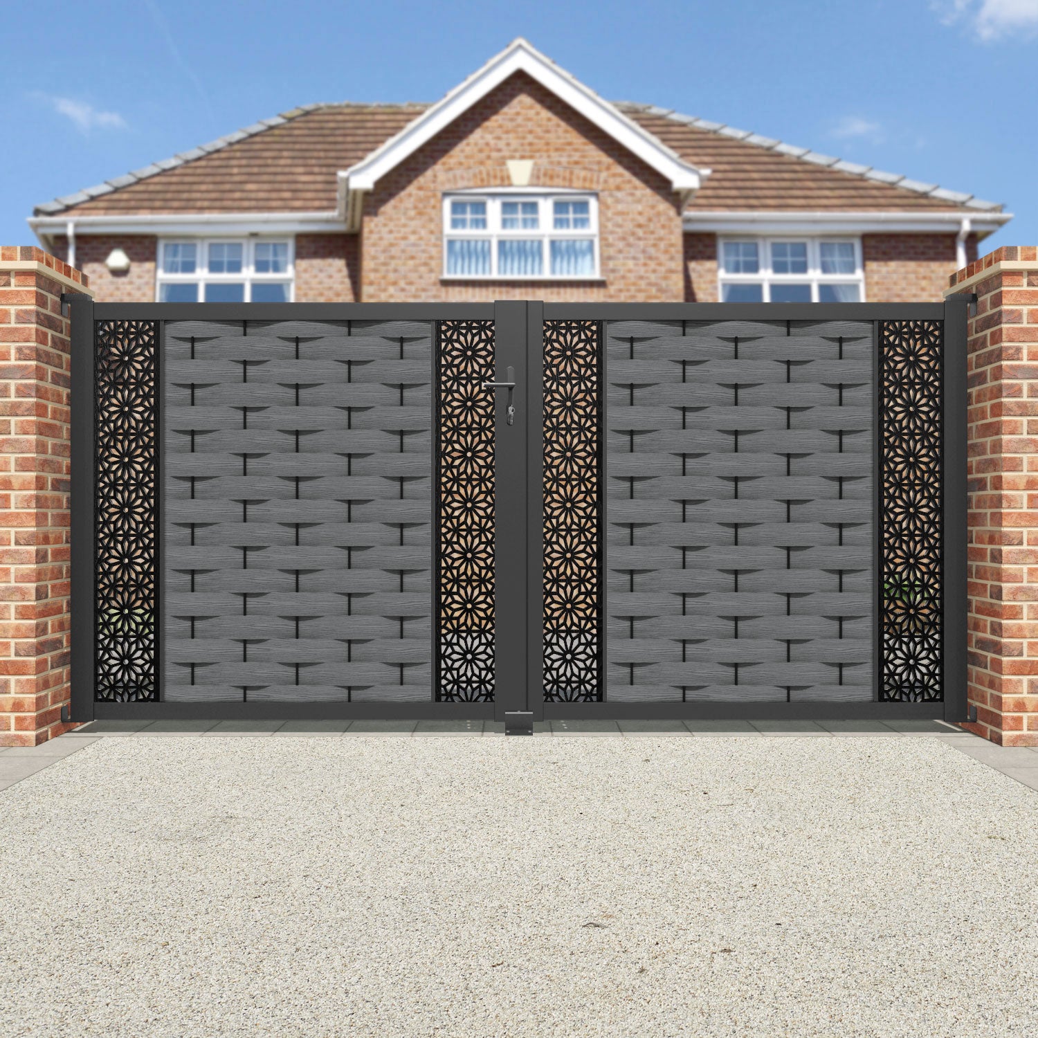 Ripple Narwa Straight Top Driveway Gate - Mid Grey - Middle & End Screen