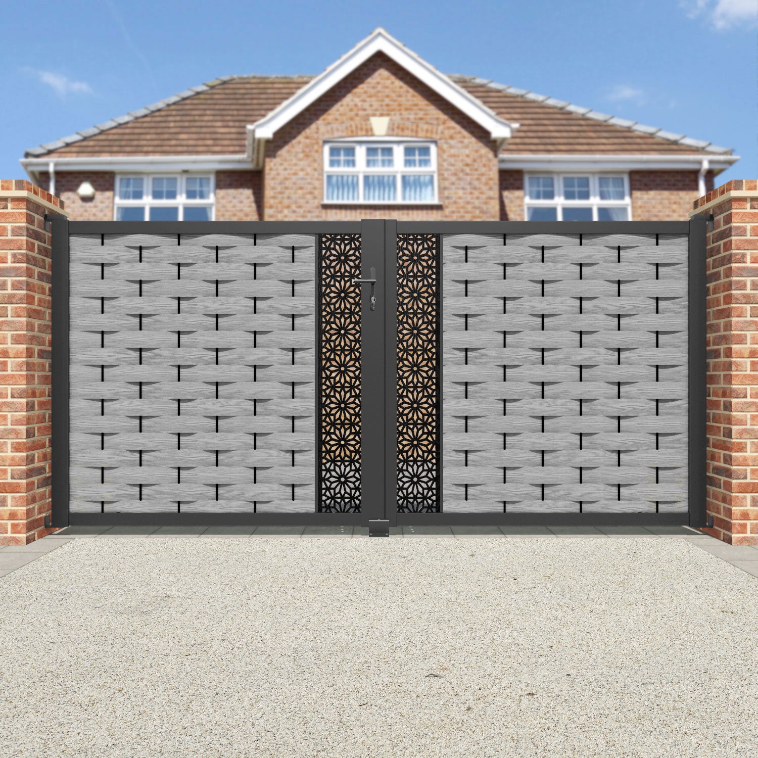 Ripple Narwa Straight Top Driveway Gate - Light Grey - Middle Screen