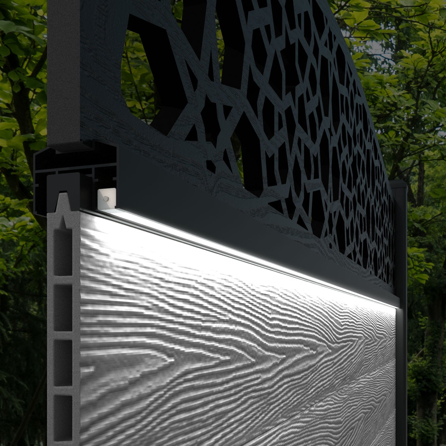 Hudson Nazira Curved Top Fence Panel - Mid Stone - with our aluminium posts