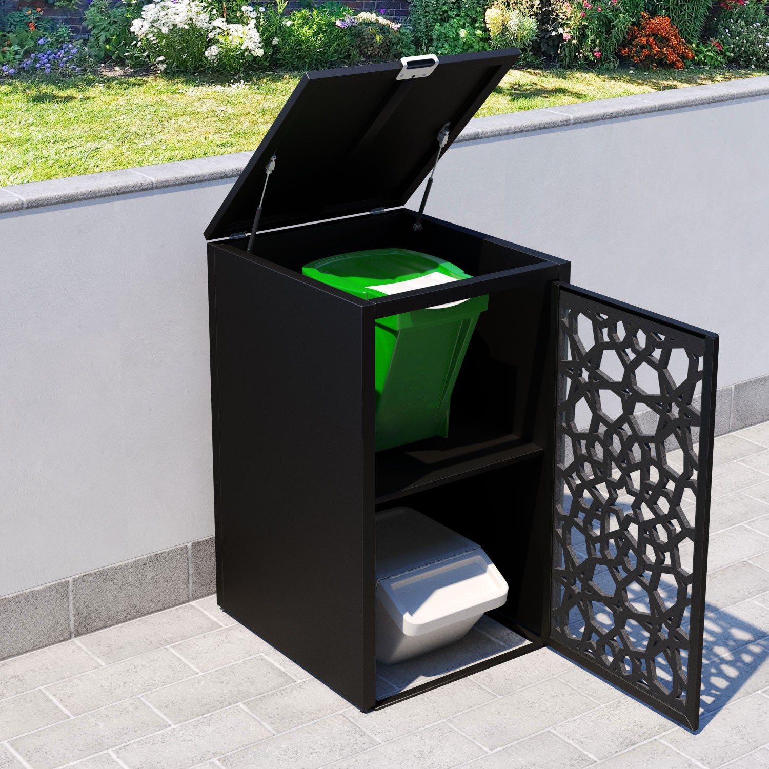 Black 2 Bin Store with Nazira Door Screen