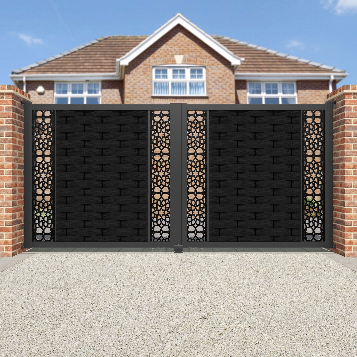 Ripple Nazira Straight Top Driveway Gate - Black - Middle & End Screen