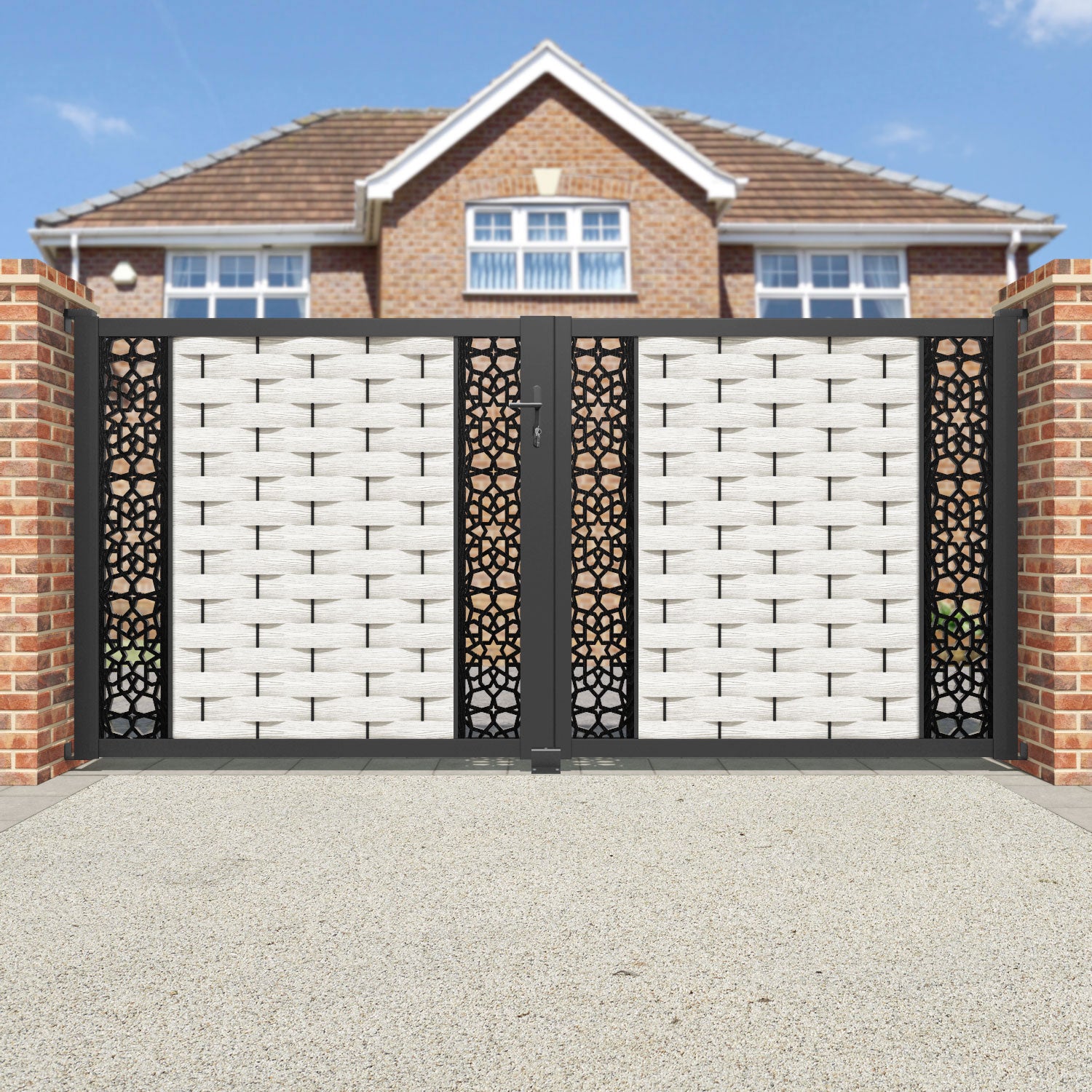 Ripple Nazira Straight Top Driveway Gate - Light Stone - Middle & End Screen