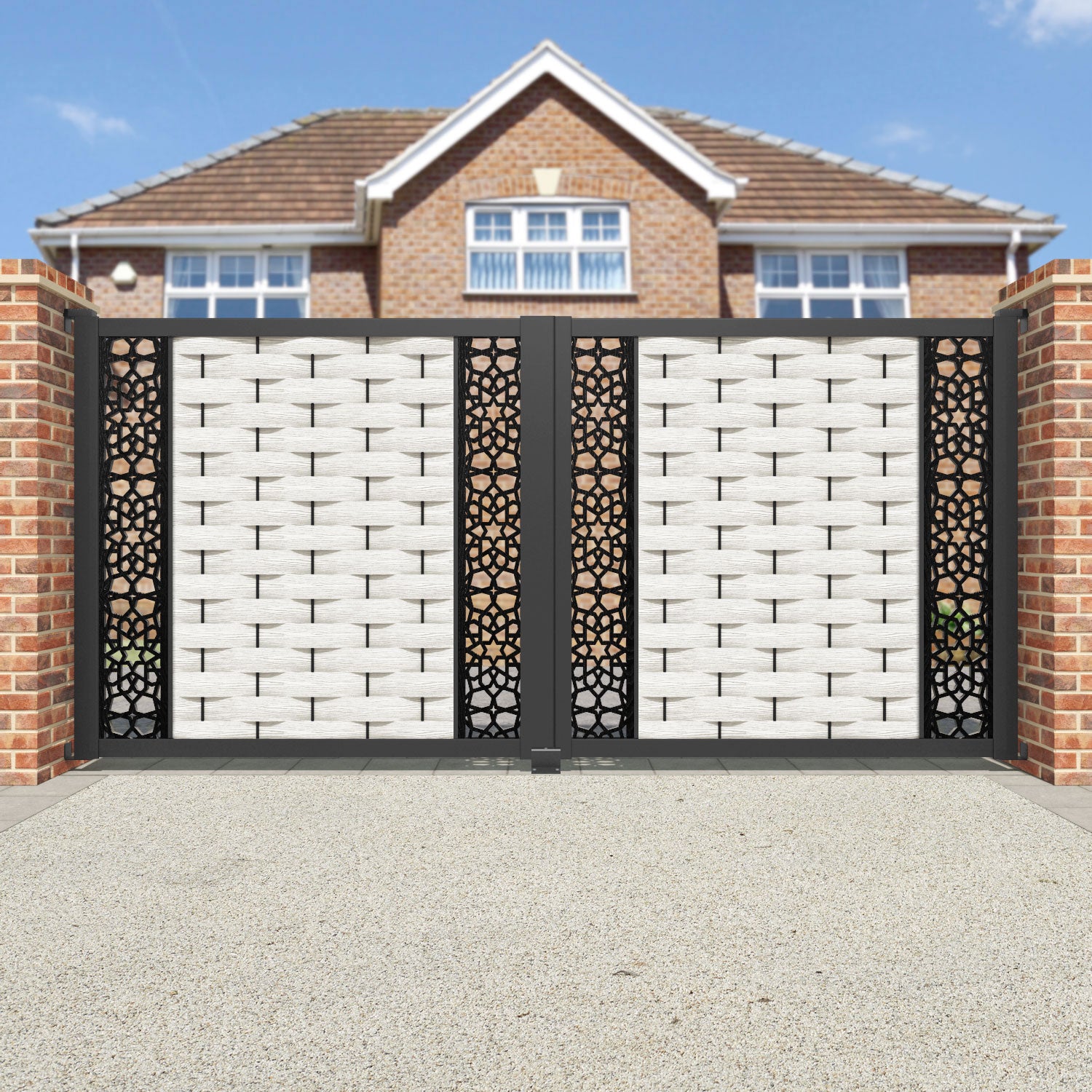 Ripple Nazira Straight Top Driveway Gate - Light Stone - Middle & End Screen