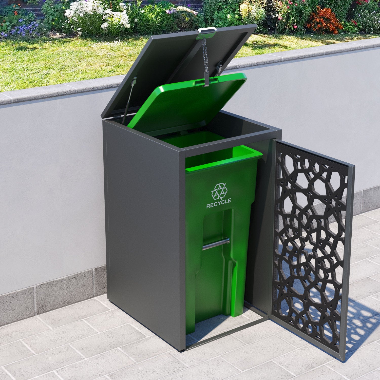 Grey 2 Bin Store with Nazira Door Screen