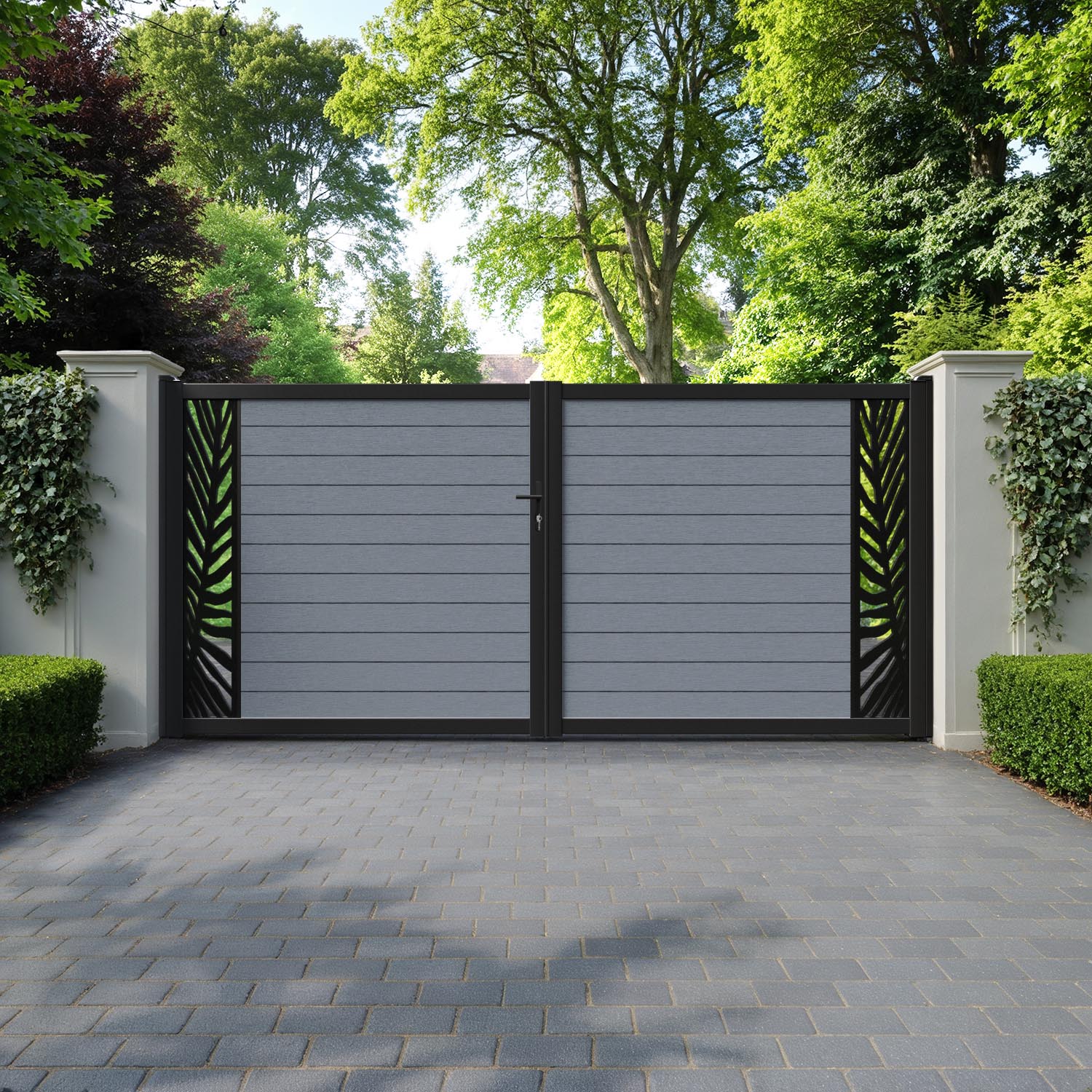 Fusion Palm Straight Top Driveway Gate - Anthracite - End Screen