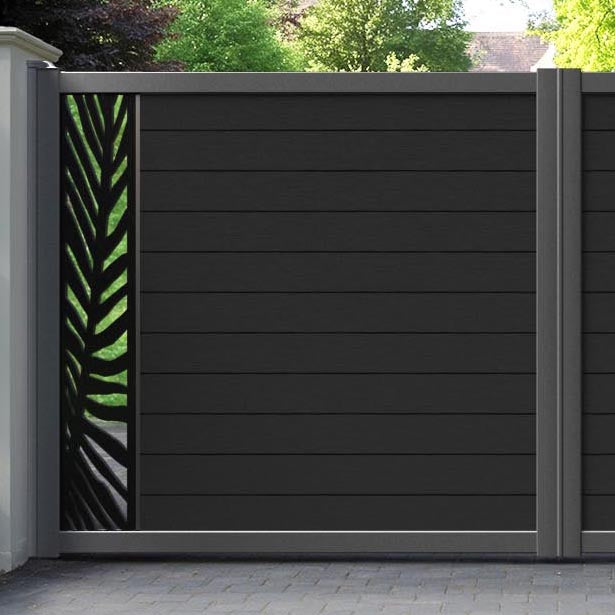 Fusion Palm Straight Top Driveway Gate - Black - End Screen