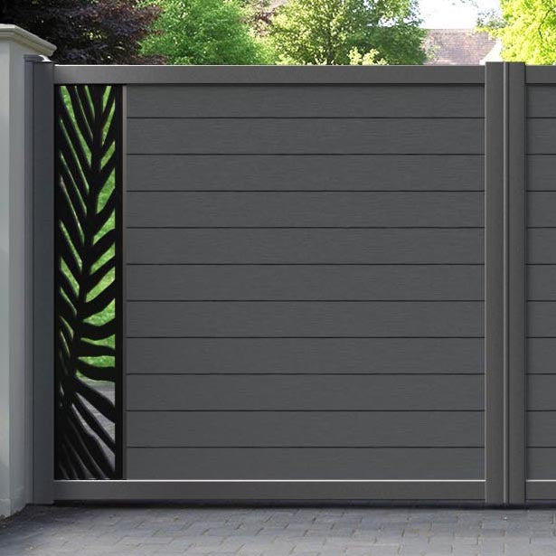 Fusion Palm Straight Top Driveway Gate - Dark Grey - End Screen