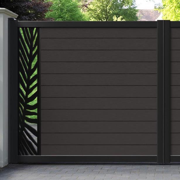 Fusion Palm Straight Top Driveway Gate - Dark Oak - End Screen