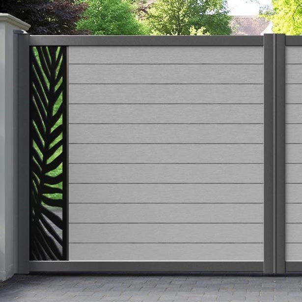 Fusion Palm Straight Top Driveway Gate - Light Grey - End Screen