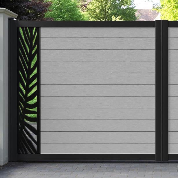 Fusion Palm Straight Top Driveway Gate - Light Grey - End Screen