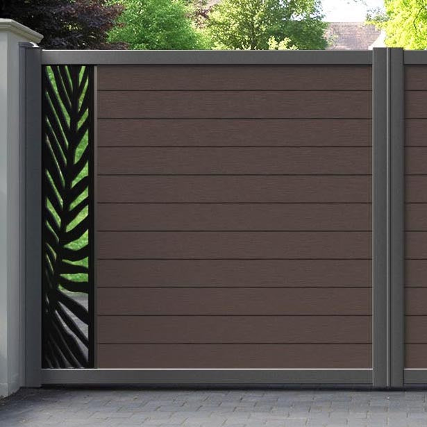 Fusion Palm Straight Top Driveway Gate - Mid Brown - End Screen