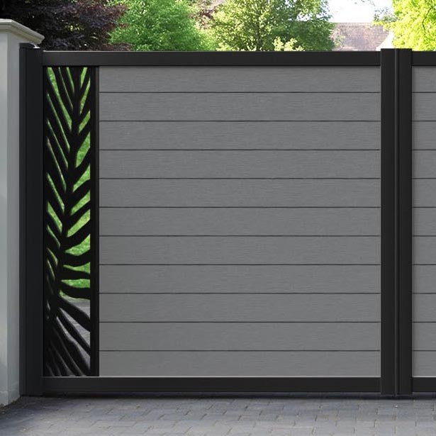 Fusion Palm Straight Top Driveway Gate - Mid Grey - End Screen