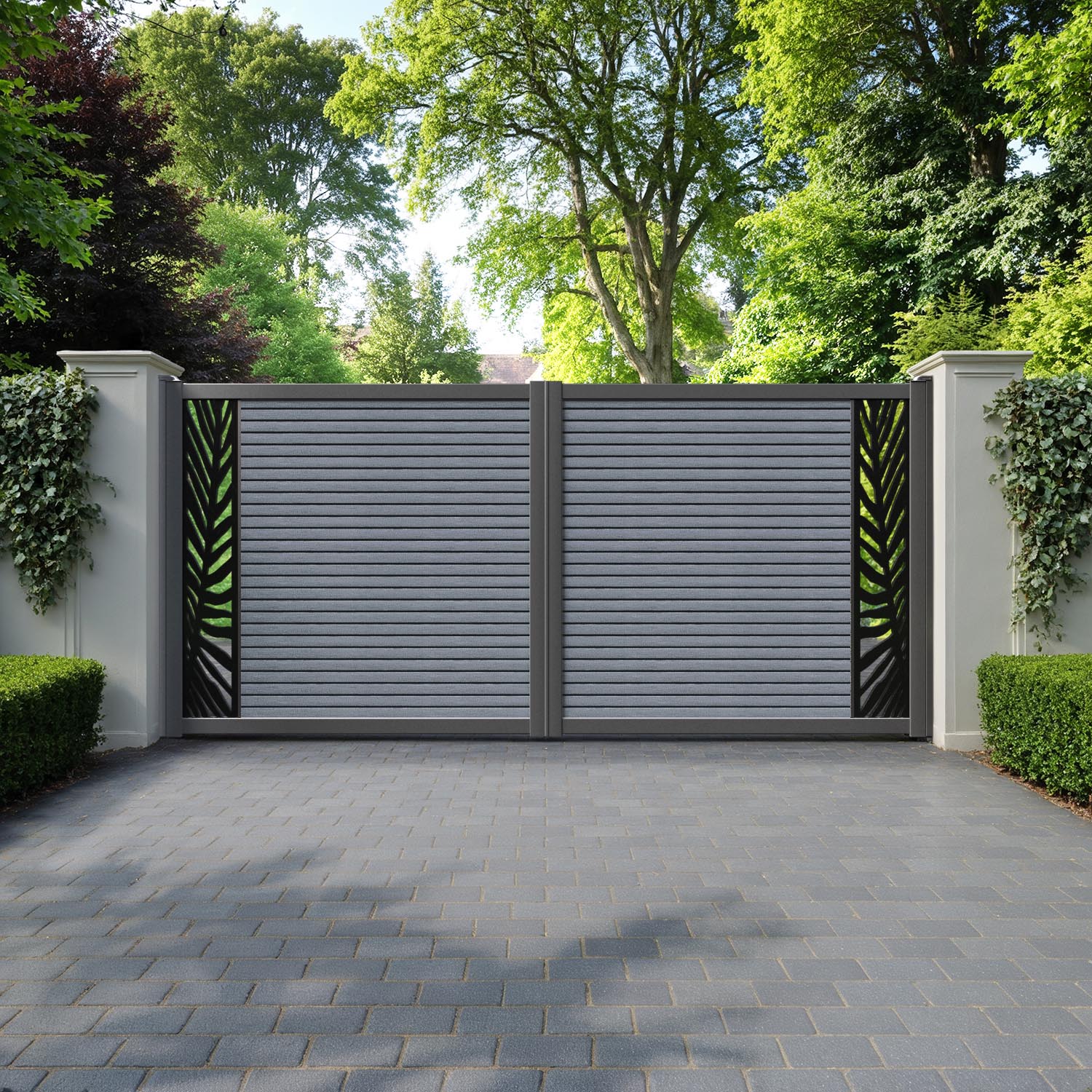 Hudson Palm Straight Top Driveway Gate - Anthracite - End Screen
