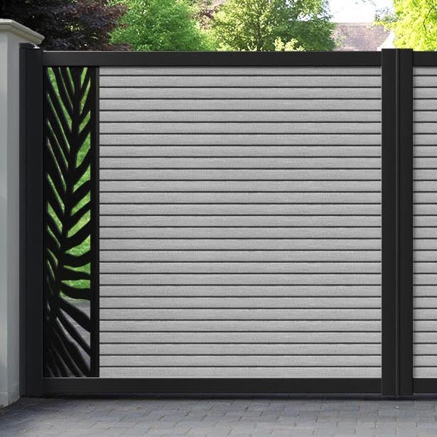 Hudson Palm Straight Top Driveway Gate - Light Grey - End Screen