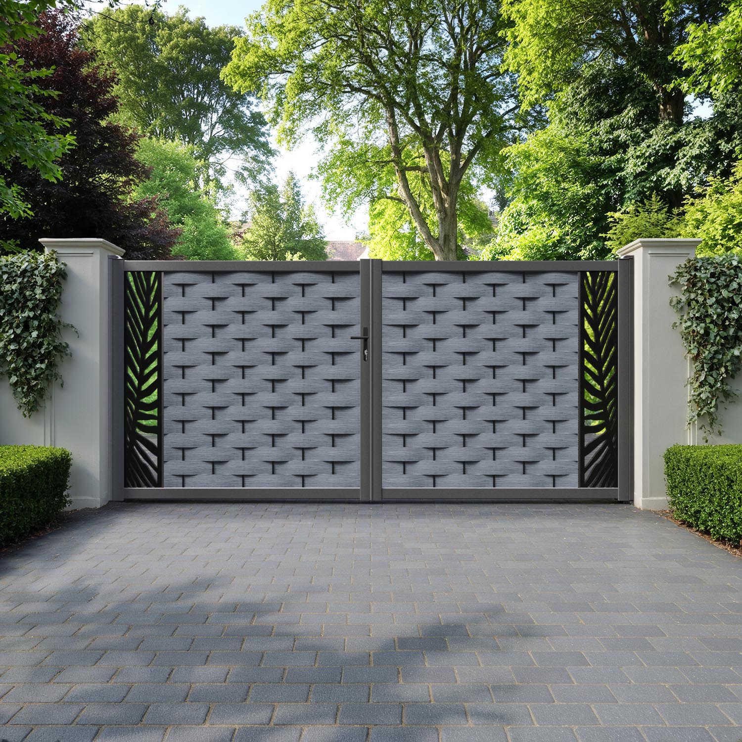 Ripple Palm Straight Top Driveway Gate - Anthracite - End Screen