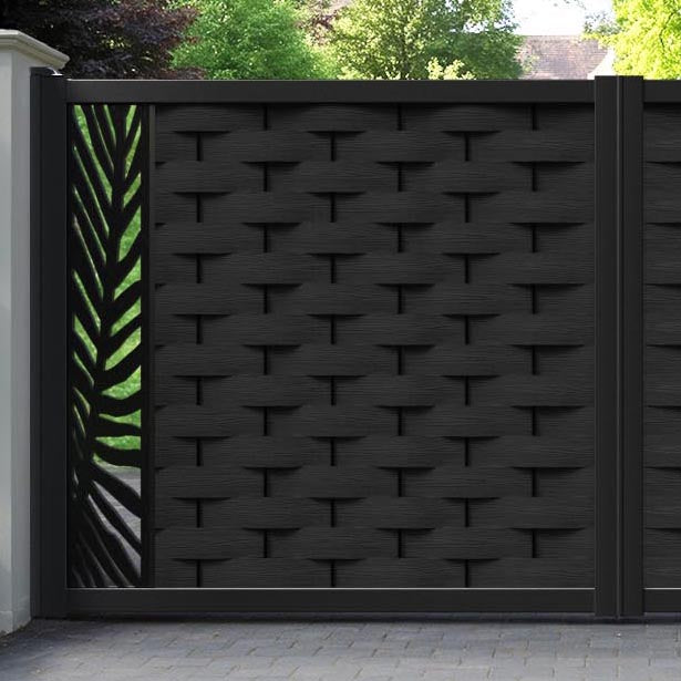 Ripple Palm Straight Top Driveway Gate - Black - End Screen