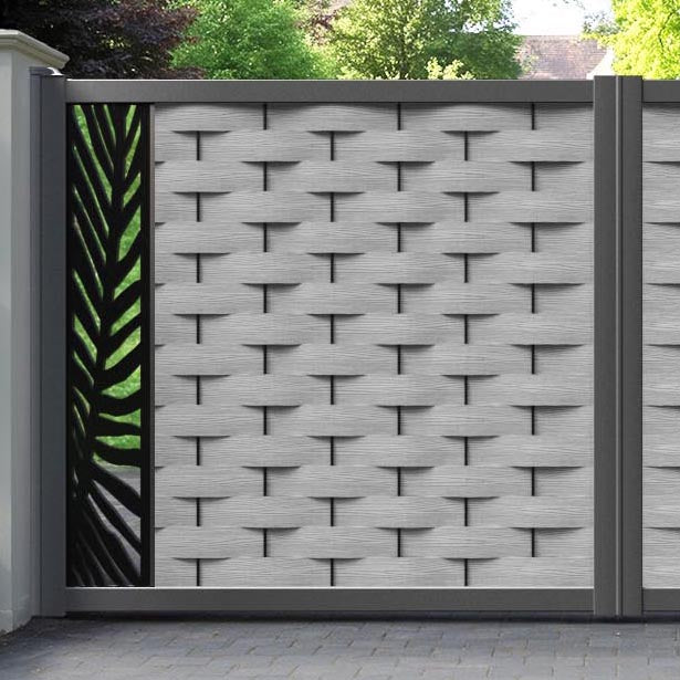 Ripple Palm Straight Top Driveway Gate - Light Grey - End Screen