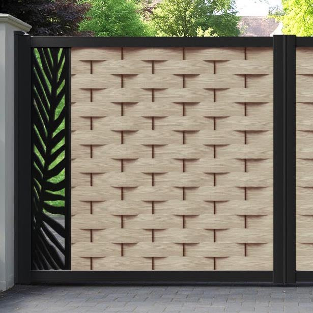 Ripple Palm Straight Top Driveway Gate - Light Oak- End Screen