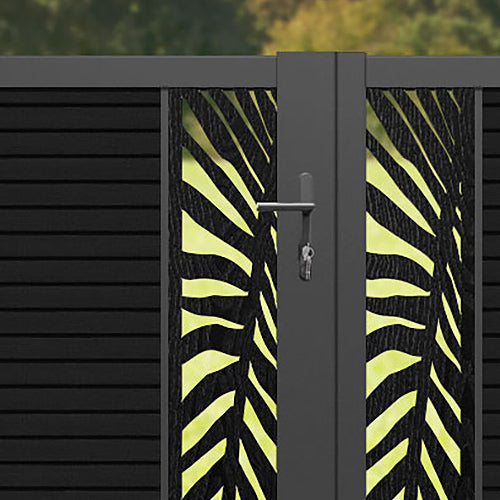 Hudson Palm Straight Top Driveway Gate - Black - Middle & End Screen