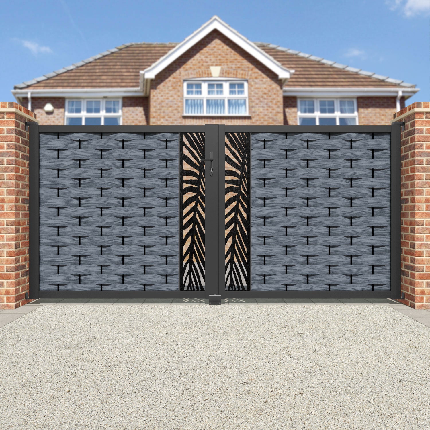 Ripple Palm Straight Top Driveway Gate - Anthracite - Middle Screen
