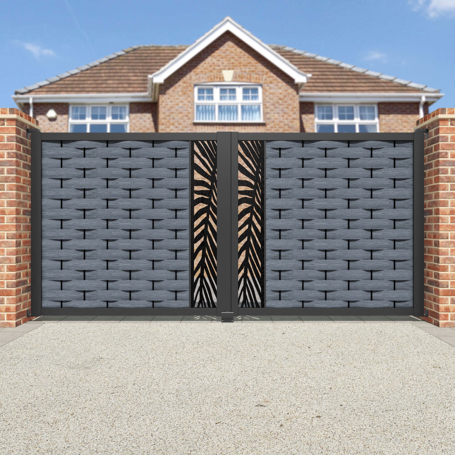 Ripple Palm Straight Top Driveway Gate - Anthracite - Middle Screen
