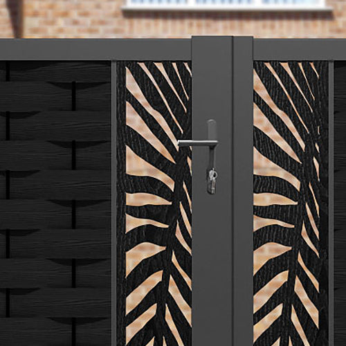 Ripple Palm Straight Top Driveway Gate - Black - Middle & End Screen