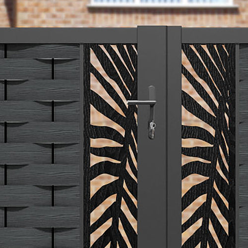 Ripple Palm Straight Top Driveway Gate - Dark Grey - Middle & End Screen