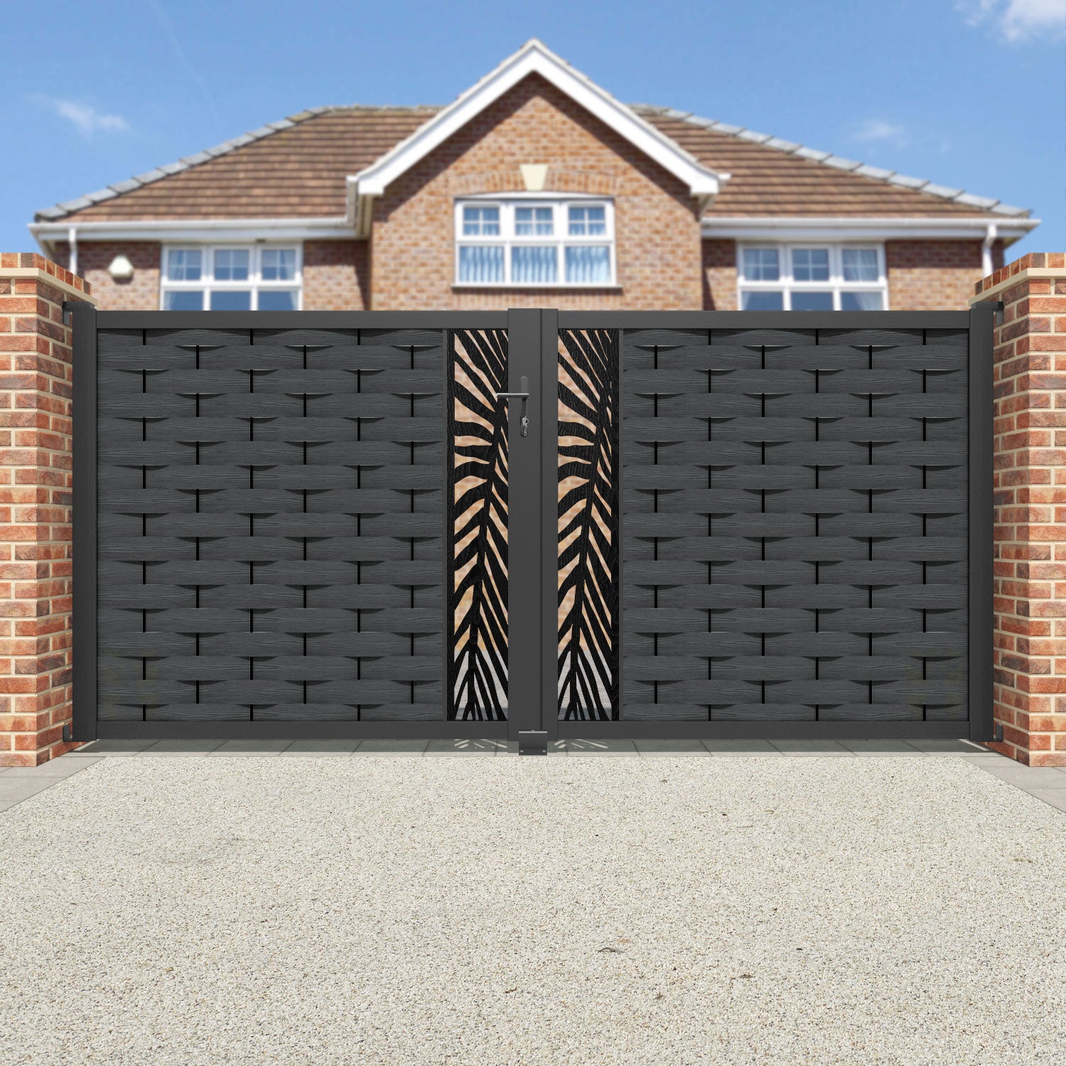 Ripple Palm Straight Top Driveway Gate - Dark Grey - Middle Screen