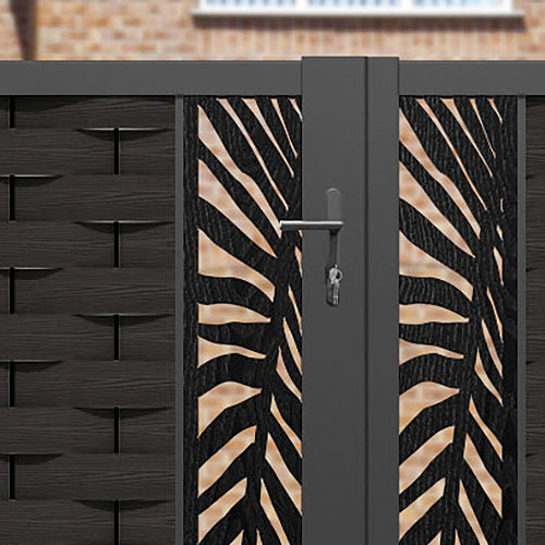 Ripple Palm Straight Top Driveway Gate - Dark Oak - Middle & End Screen