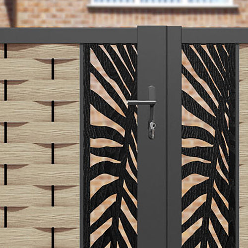 Ripple Palm Straight Top Driveway Gate - Light Oak- Middle & End Screen