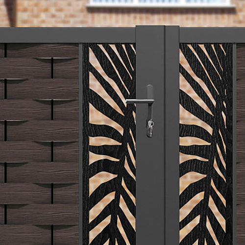 Ripple Palm Straight Top Driveway Gate - Mid Brown - Middle & End Screen