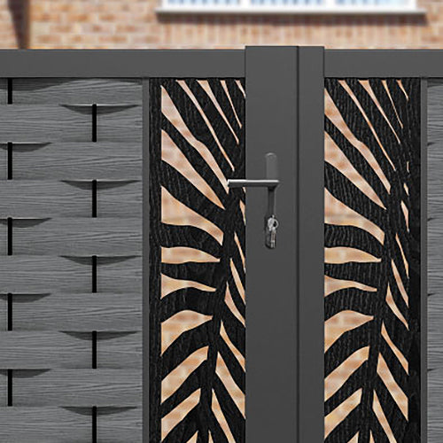 Ripple Palm Straight Top Driveway Gate - Mid Grey - Middle & End Screen