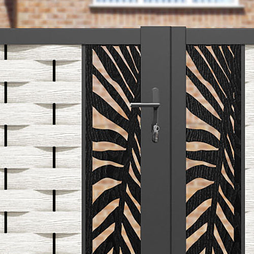 Ripple Palm Straight Top Driveway Gate - Light Stone - Middle & End Screen