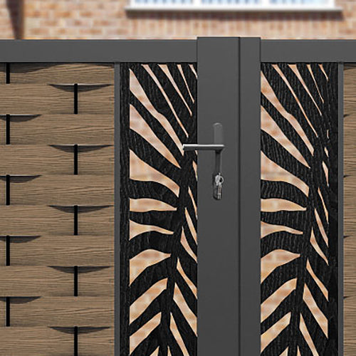 Ripple Palm Straight Top Driveway Gate - Teak - Middle & End Screen