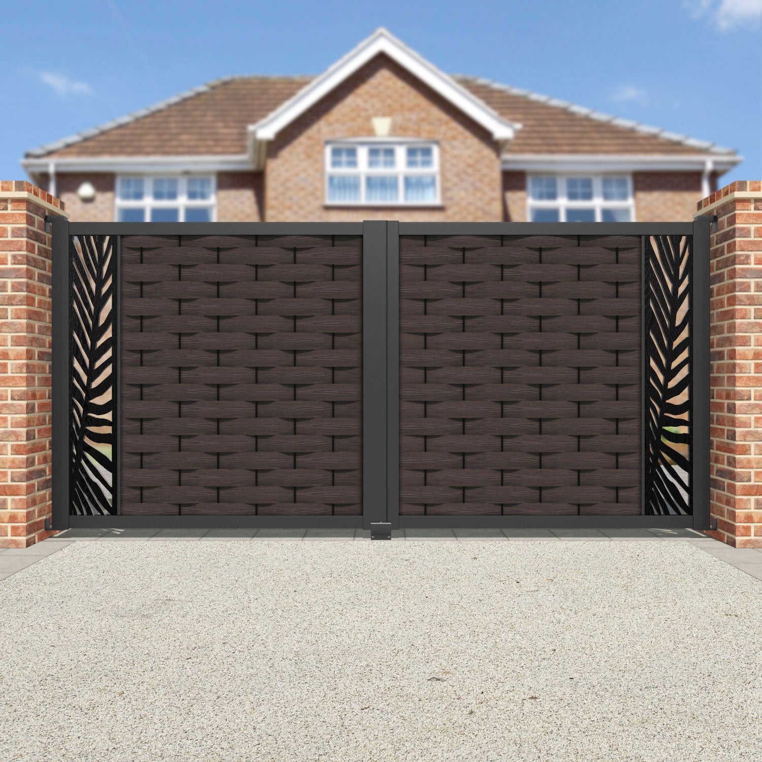 Ripple Palm Straight Top Driveway Gate - Mid Brown - End Screen